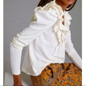 Long sleeve Anthropologie ruffled neck shirt